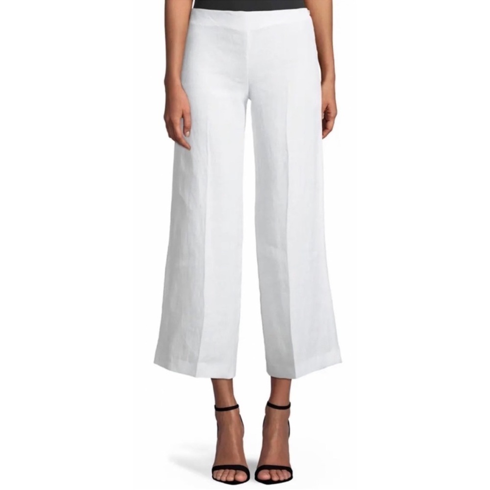 Theory Nadeema Linen Drape Pants 8 Linen Cropped Wide leg white